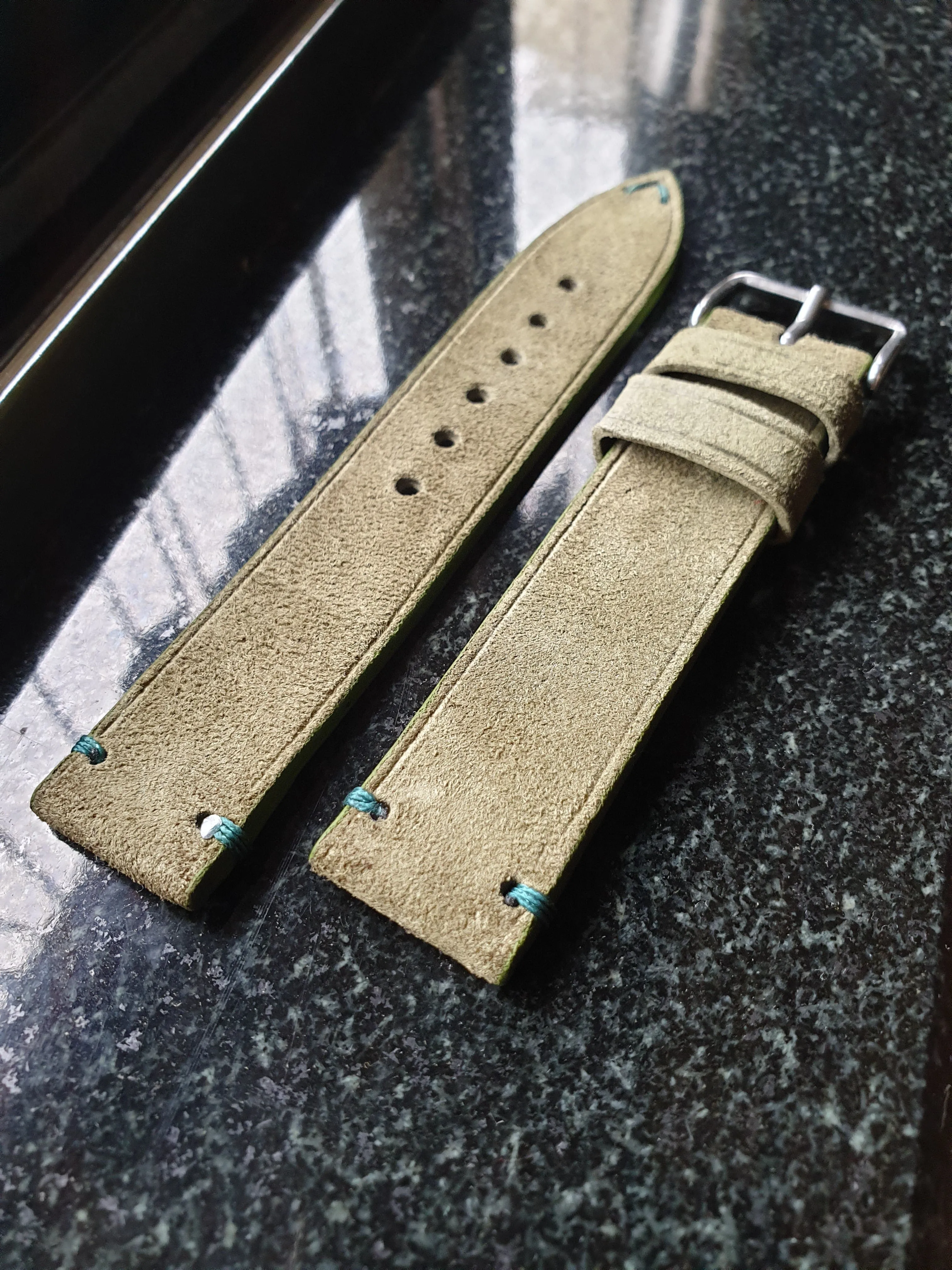 Handmade Green seued leather strap
