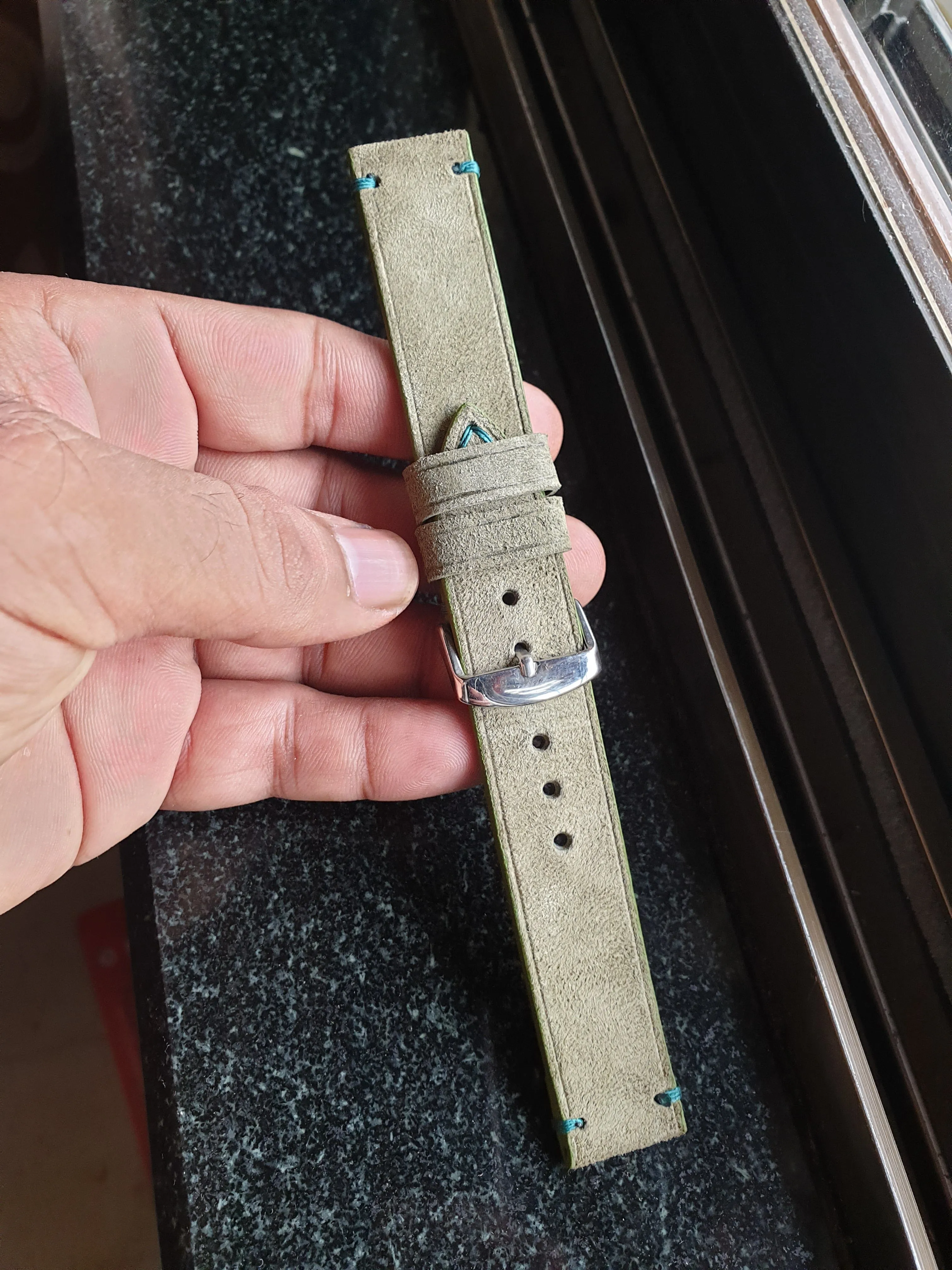 Handmade Green seued leather strap