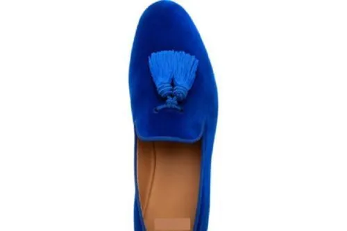 Handmade Royal Blue Velvet Loafers with Tassels for Men