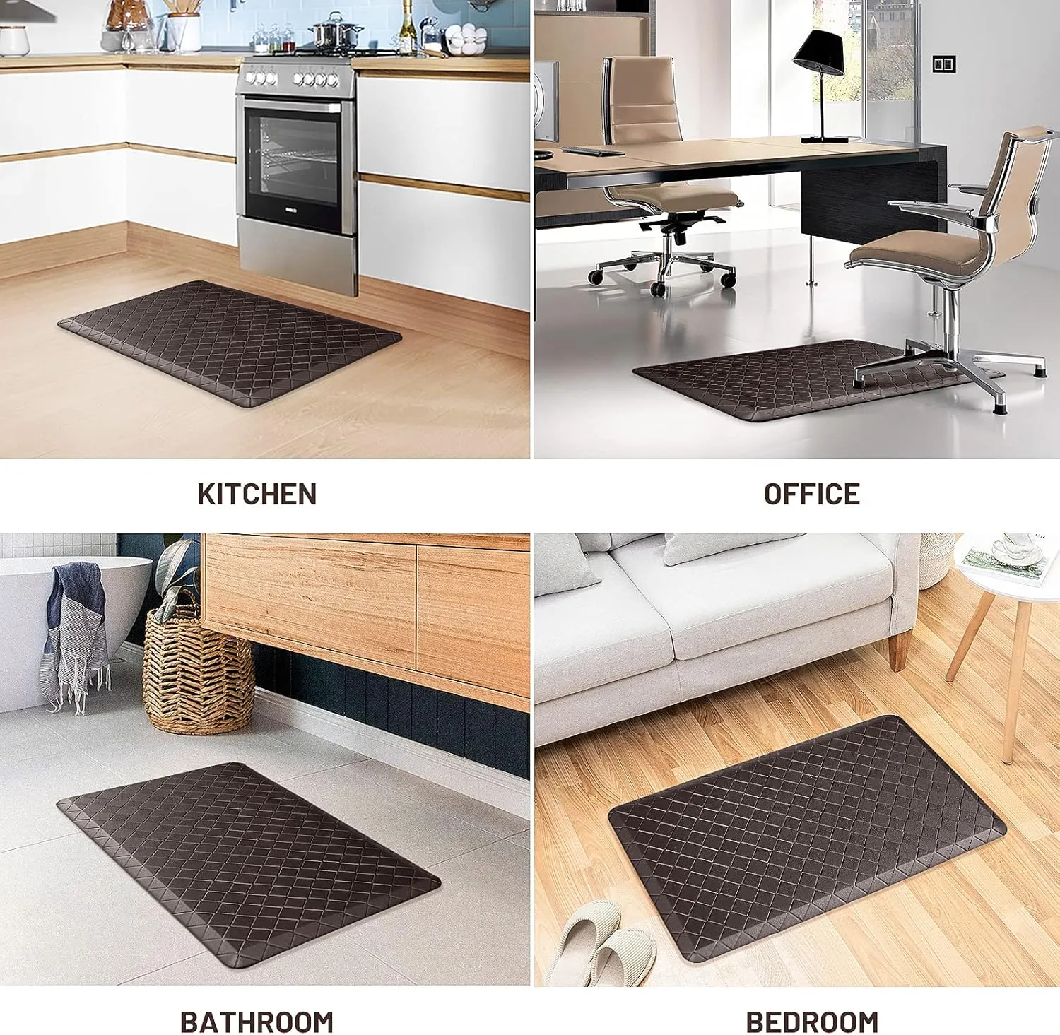 HappyTrends Cushioned Anti-Fatigue Rug,17.3"x28",Thick Waterproof Non-Slip Kitchen Mats Heavy Duty Ergonomic Comfort Rug for Kitchen,Floor,Office,Sink,Chocolate