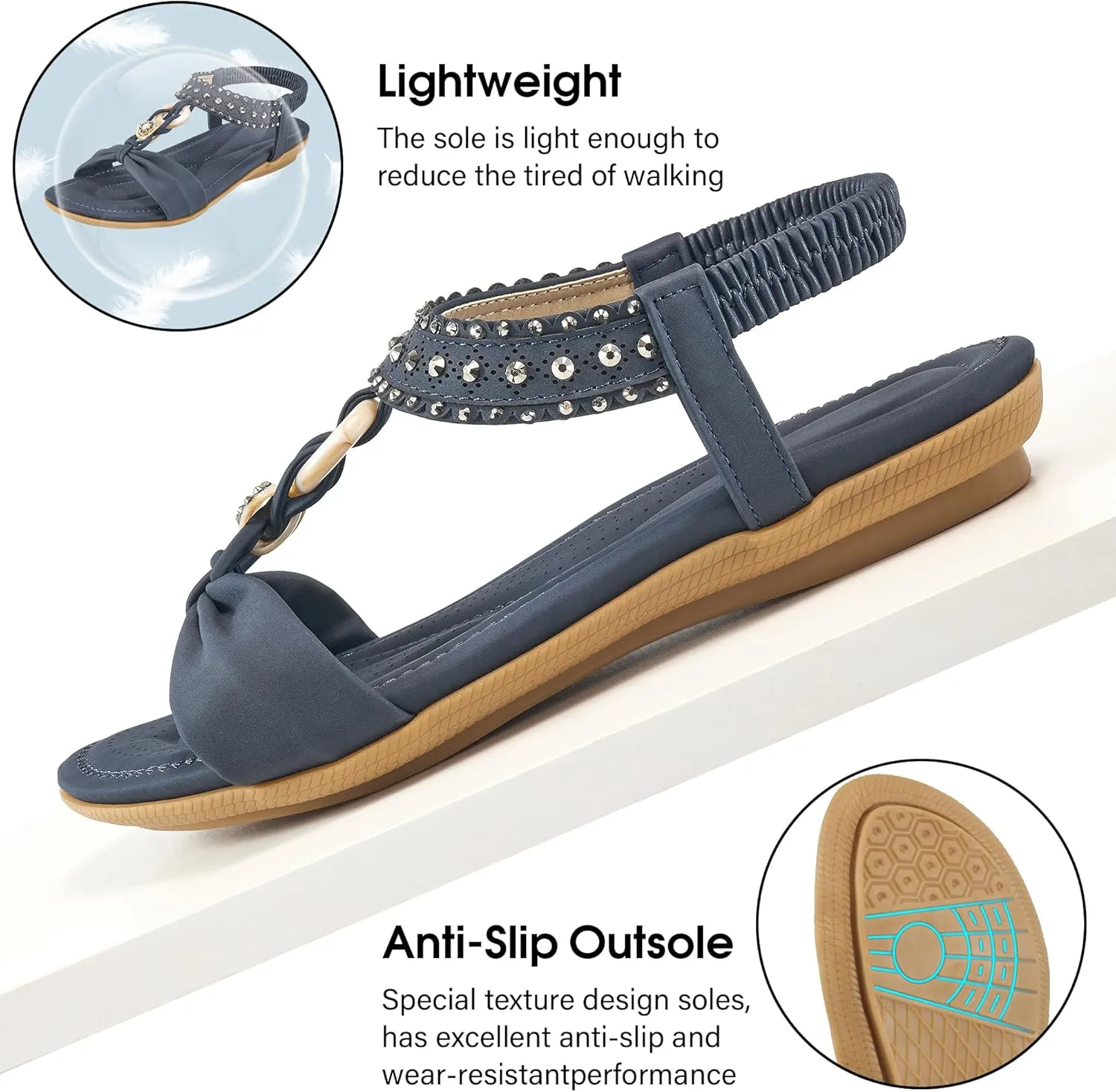 HARENCE Womens Sandals Dressy Flat: Comfortable Elastic Strap Flats Shoes Casual Summer Slip on Sandal for Beach