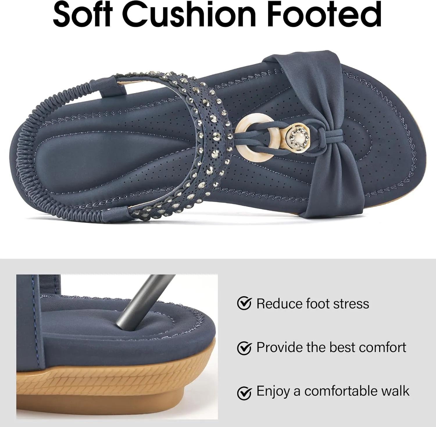 HARENCE Womens Sandals Dressy Flat: Comfortable Elastic Strap Flats Shoes Casual Summer Slip on Sandal for Beach