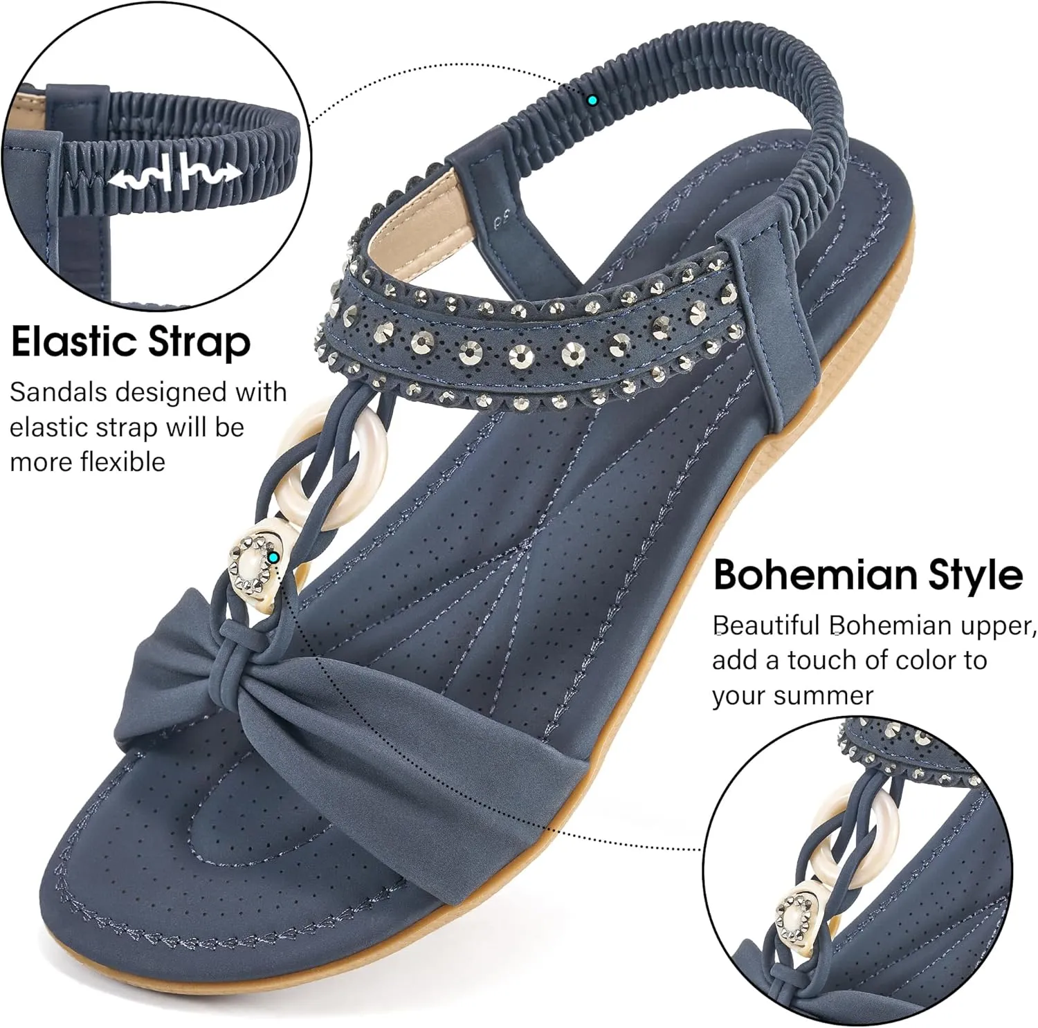 HARENCE Womens Sandals Dressy Flat: Comfortable Elastic Strap Flats Shoes Casual Summer Slip on Sandal for Beach