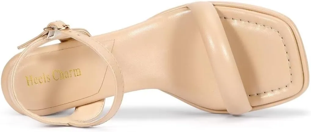 Heels Charm Women's Chunky Block Heeled Sandals 2.56 Inches Open Toe Ankle Strap Block High Heel Sandal Dress Dancing Sandals Daily Work Party Shoes
