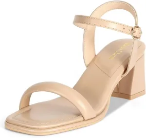 Heels Charm Women's Chunky Block Heeled Sandals 2.56 Inches Open Toe Ankle Strap Block High Heel Sandal Dress Dancing Sandals Daily Work Party Shoes