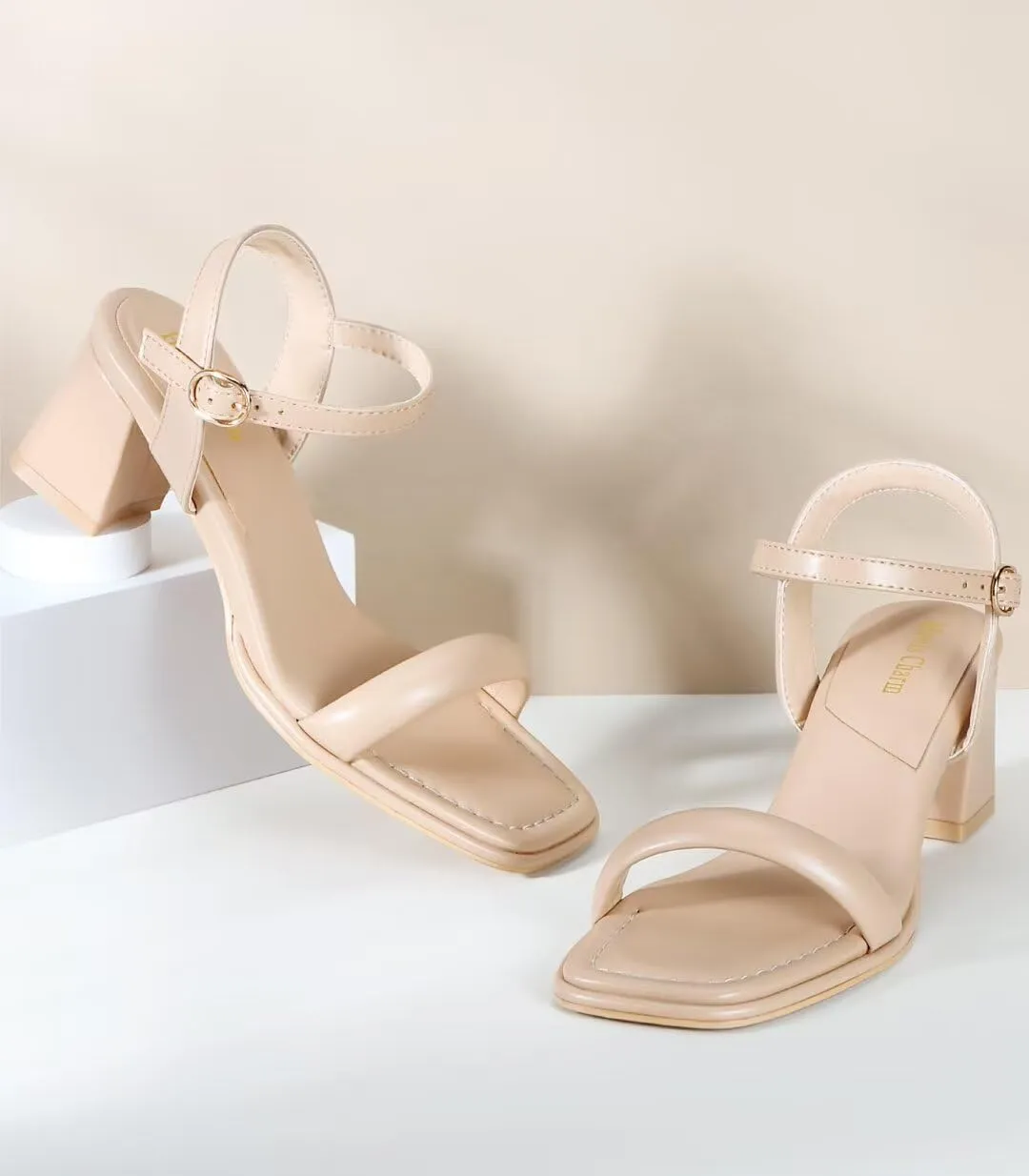 Heels Charm Women's Chunky Block Heeled Sandals 2.56 Inches Open Toe Ankle Strap Block High Heel Sandal Dress Dancing Sandals Daily Work Party Shoes