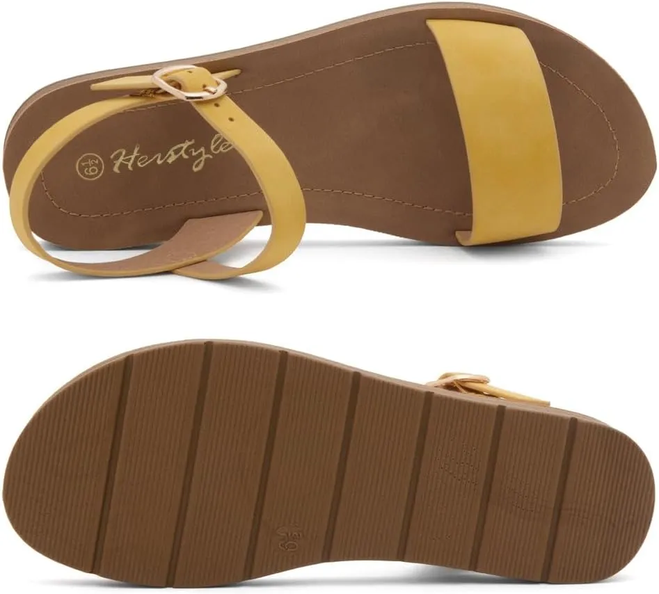 Herstyle Monday Womens Open Toes One Band Ankle Strap Flat Sandals