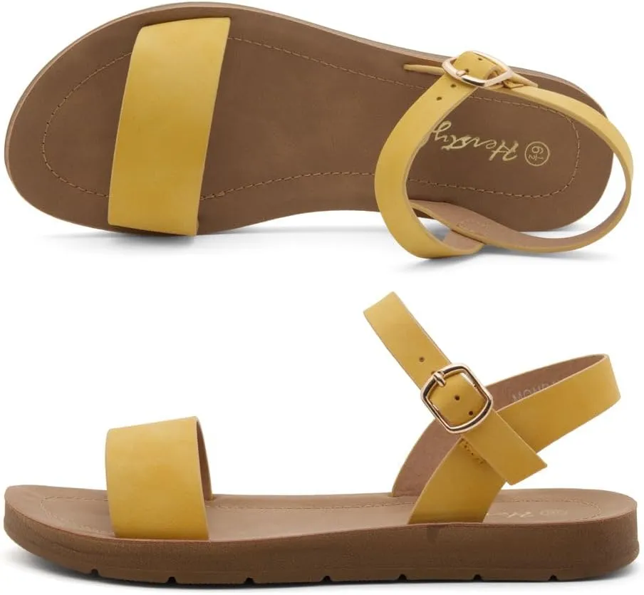Herstyle Monday Womens Open Toes One Band Ankle Strap Flat Sandals