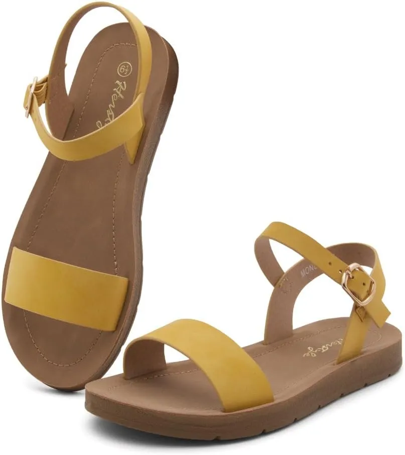 Herstyle Monday Womens Open Toes One Band Ankle Strap Flat Sandals