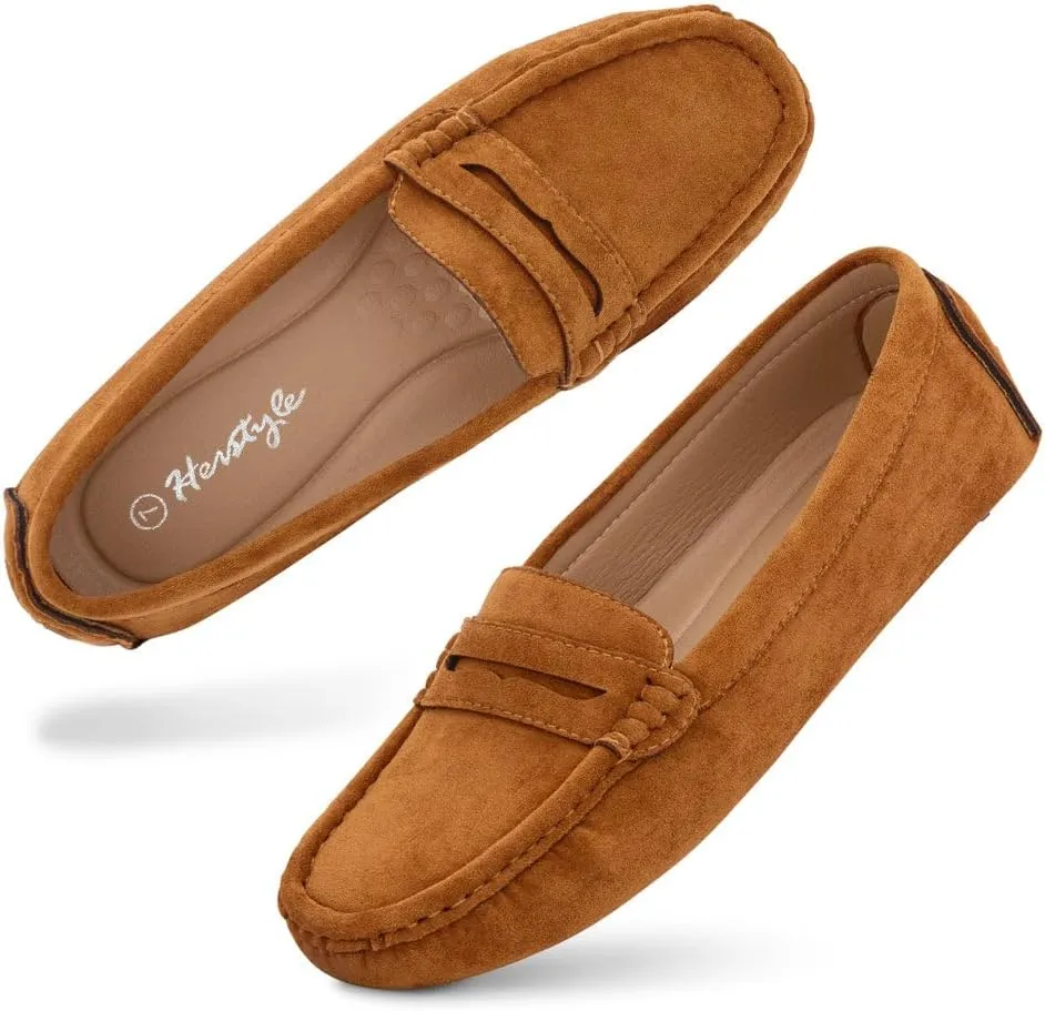 Herstyle Women's Penny Loafers, Slip On Flats for Business & Work, Comfortable Driving Moccasins with Cushioned Footbed, Lightweight Dressy Shoes for Women (Trendy 2025)