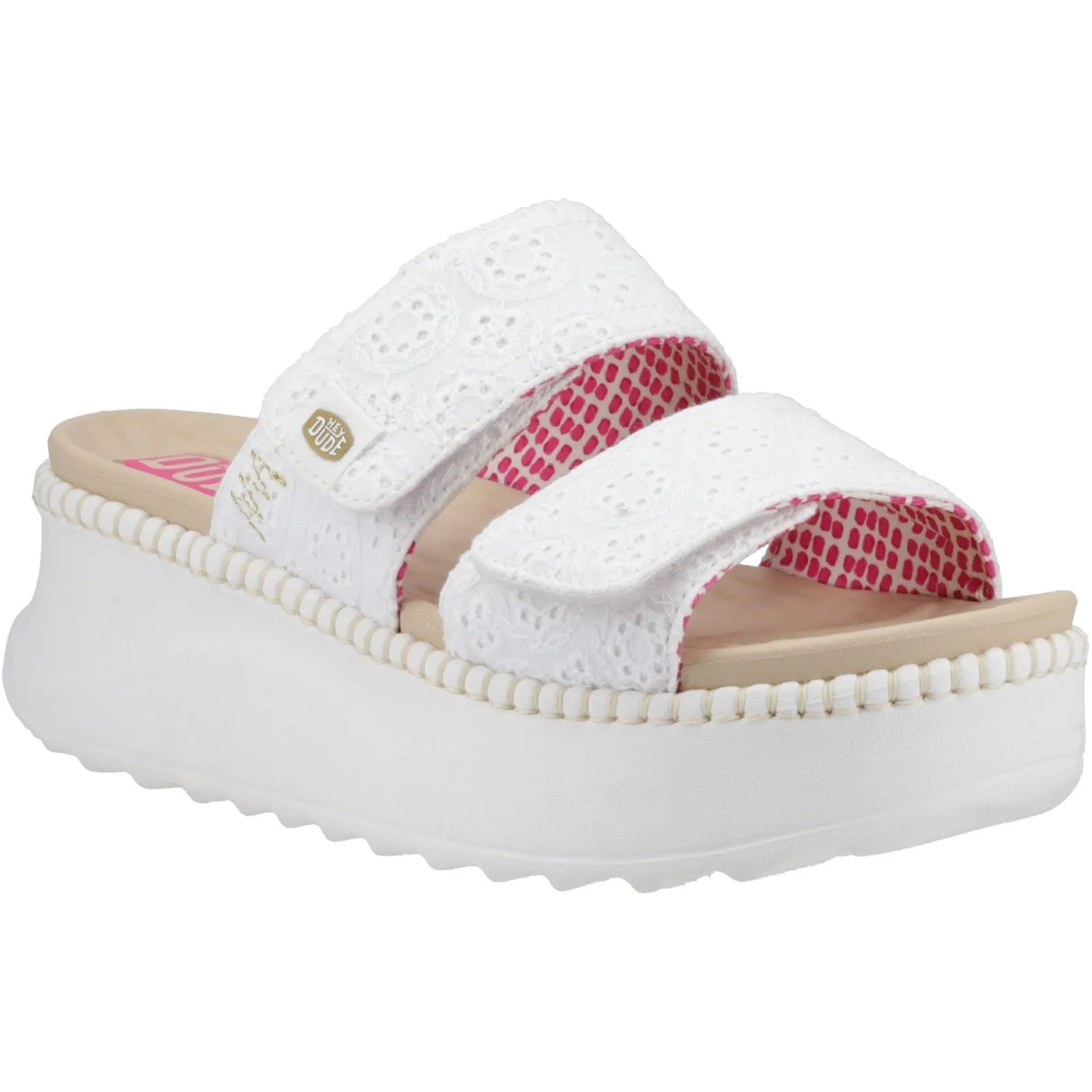 HEYDUDE Delray Slide Eyelet Cotton Women's White Sandals