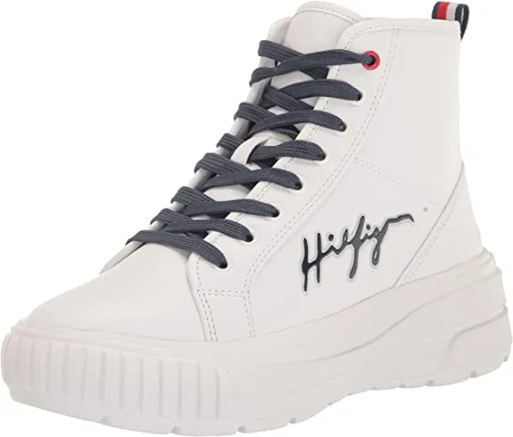 High Sneaker Toe Booties Tommy Safe payments Great price drop Top Up Walking Lukas Rounded Hilfiger Lace White