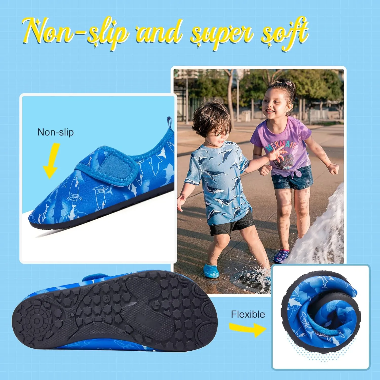 HIITAVE Kids Water Shoes Non-Slip Beach Swim Barefoot Quick Dry Aqua Pool Socks for Boys & Girls Toddler