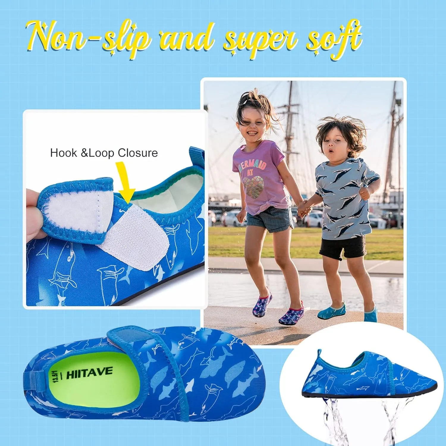 HIITAVE Kids Water Shoes Non-Slip Beach Swim Barefoot Quick Dry Aqua Pool Socks for Boys & Girls Toddler