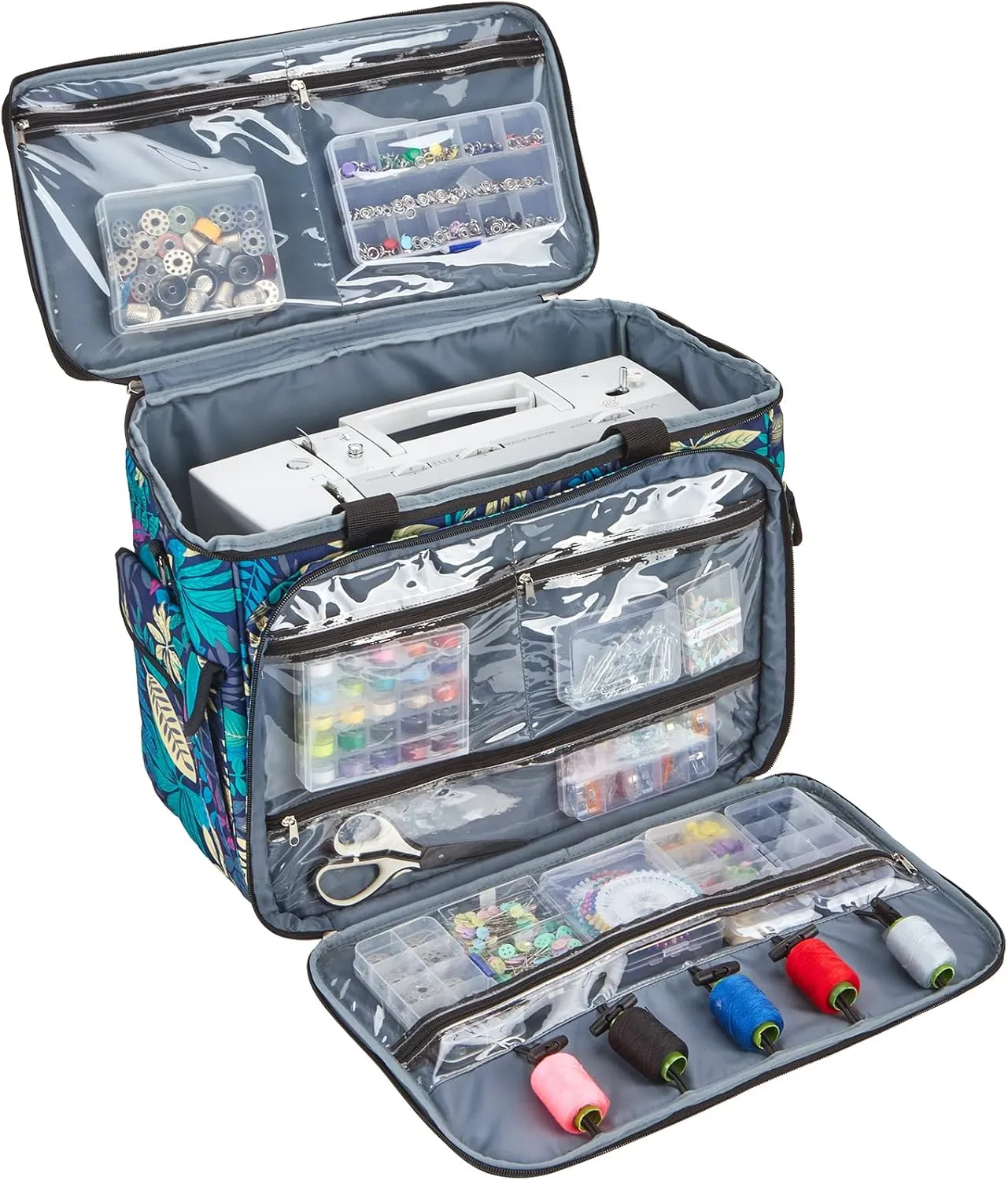 HOMEST Sewing Machine Carrying Case with Multiple Storage Pockets, Universal Tote Bag with Shoulder Strap Compatible with Most Standard Singer, Brother, Janome, Floral (Patent Design)