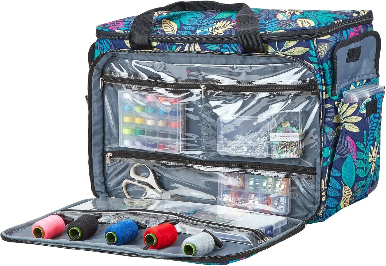 HOMEST Sewing Machine Carrying Case with Multiple Storage Pockets, Universal Tote Bag with Shoulder Strap Compatible with Most Standard Singer, Brother, Janome, Floral (Patent Design)