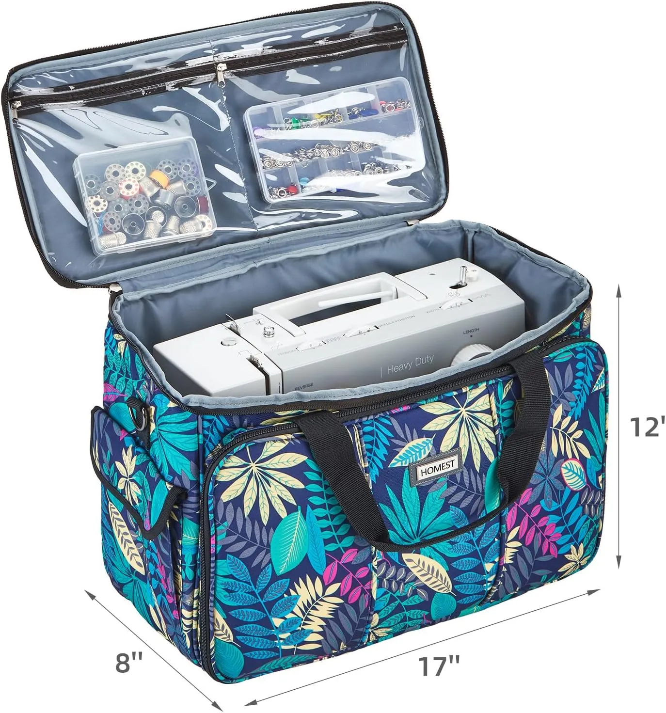 HOMEST Sewing Machine Carrying Case with Multiple Storage Pockets, Universal Tote Bag with Shoulder Strap Compatible with Most Standard Singer, Brother, Janome, Floral (Patent Design)