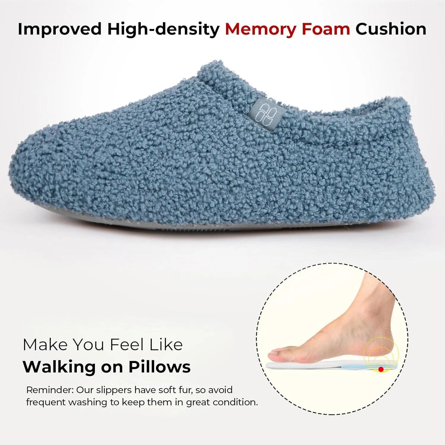 HomeTop Women's Fuzzy Curly Fur Memory Foam Loafer Slippers with Polar Fleece Lining