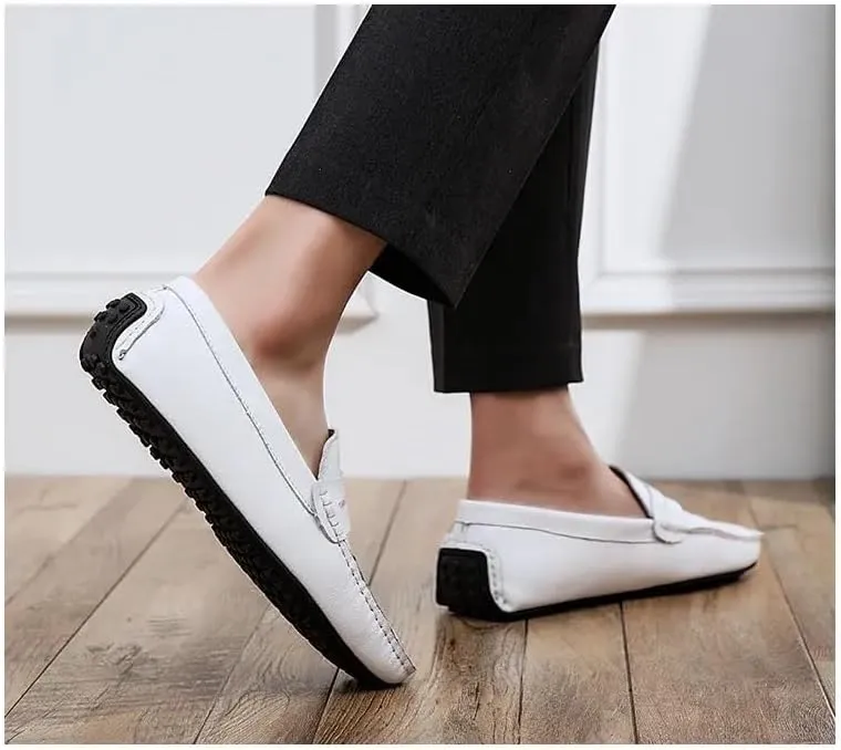 HOOENG Mens Loafers Penny Driving Loafers Vegan Leather Stitching Details Flat Heel Comfortable Flexible Party Slip On