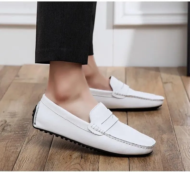 HOOENG Mens Loafers Penny Driving Loafers Vegan Leather Stitching Details Flat Heel Comfortable Flexible Party Slip On