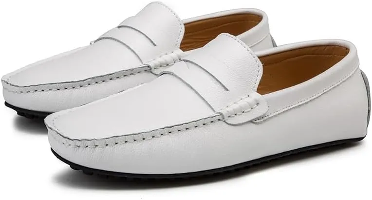 HOOENG Mens Loafers Penny Driving Loafers Vegan Leather Stitching Details Flat Heel Comfortable Flexible Party Slip On