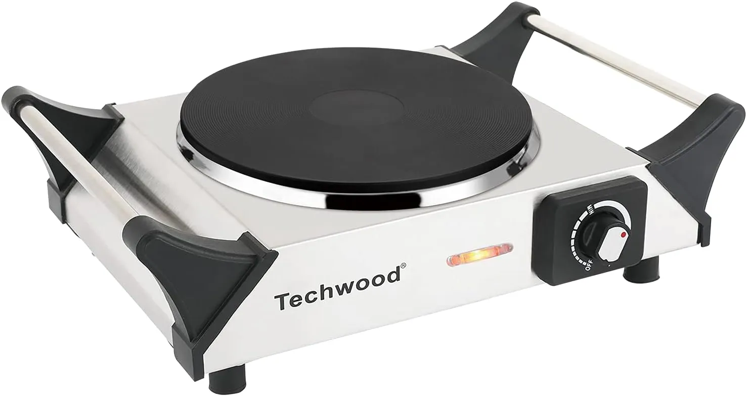 Hot Plate, Techwood Single Burner for Cooking, 1500W Countertop Electric Stove with Adjustable Temperature & Stay Cool Handles, 7.5" Cooktop for RV/Home, Upgraded Version Silver