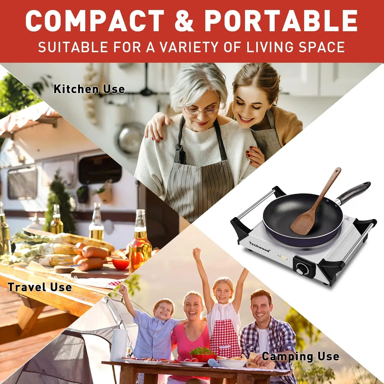 Hot Plate, Techwood Single Burner for Cooking, 1500W Countertop Electric Stove with Adjustable Temperature & Stay Cool Handles, 7.5" Cooktop for RV/Home, Upgraded Version Silver