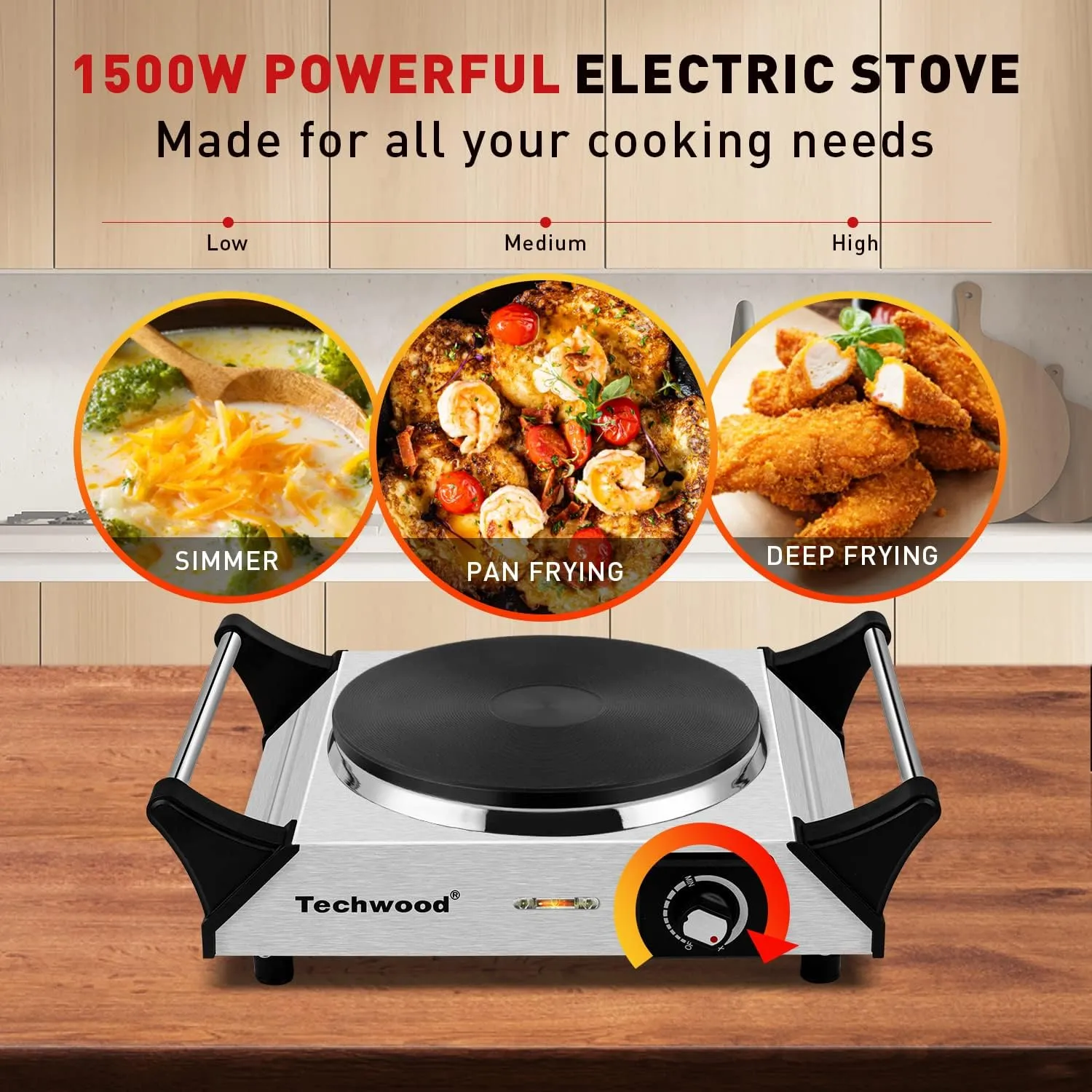 Hot Plate, Techwood Single Burner for Cooking, 1500W Countertop Electric Stove with Adjustable Temperature & Stay Cool Handles, 7.5" Cooktop for RV/Home, Upgraded Version Silver