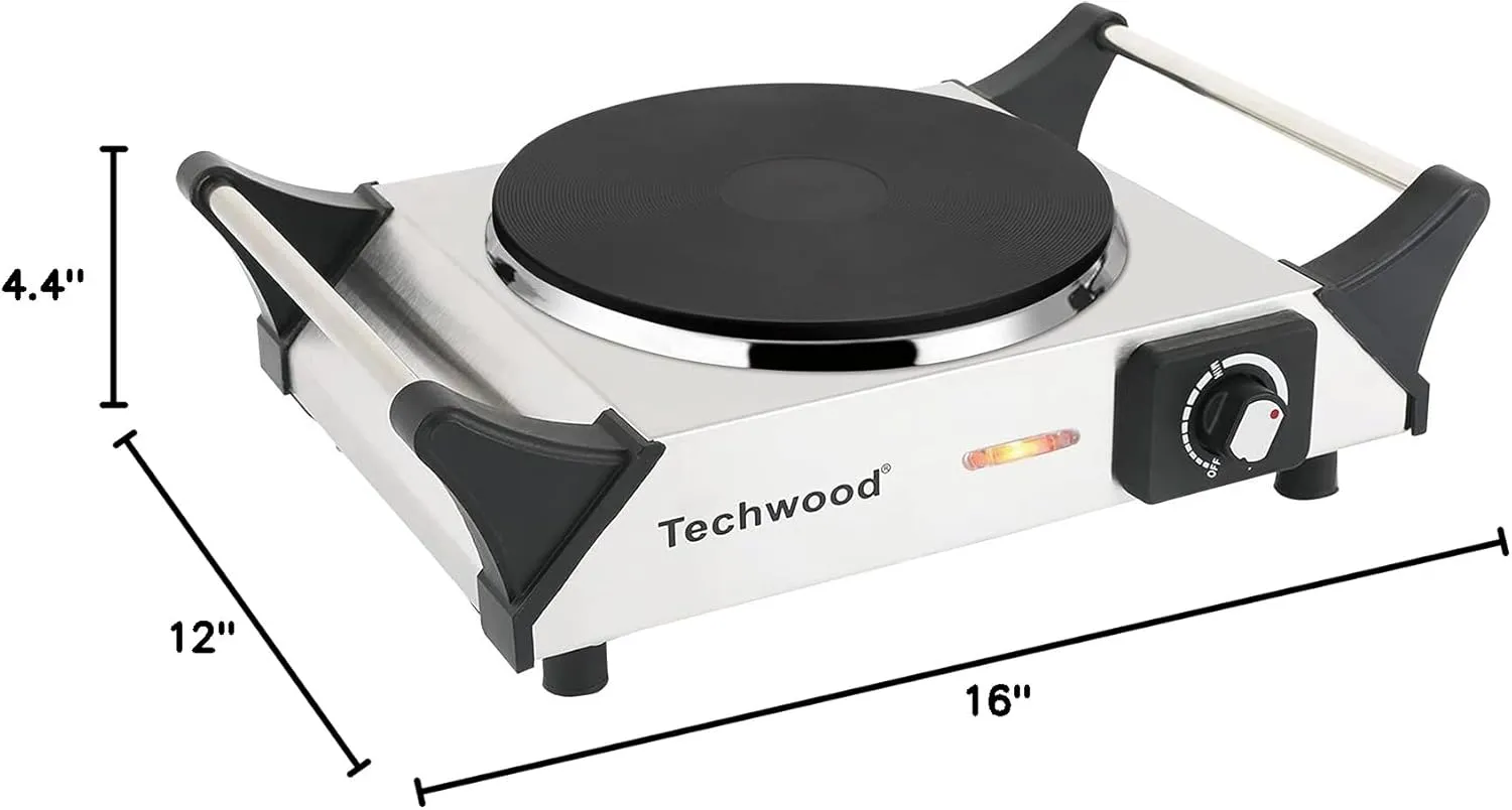 Hot Plate, Techwood Single Burner for Cooking, 1500W Countertop Electric Stove with Adjustable Temperature & Stay Cool Handles, 7.5" Cooktop for RV/Home, Upgraded Version Silver