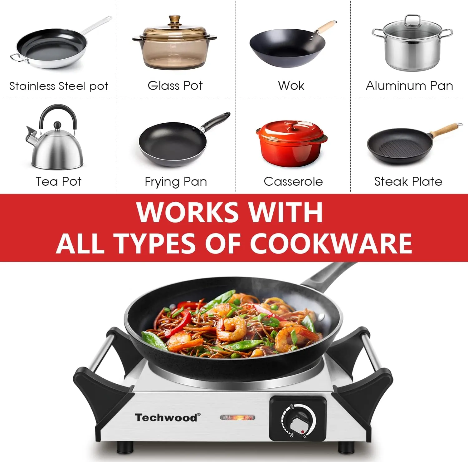 Hot Plate, Techwood Single Burner for Cooking, 1500W Countertop Electric Stove with Adjustable Temperature & Stay Cool Handles, 7.5" Cooktop for RV/Home, Upgraded Version Silver