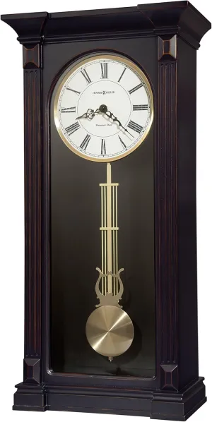 Howard Miller Mia Wall Clock, Analog Display Brown Unique Style Swinging Pendulum Clocks with Black Finished | White Dial Quartz Movement Perfect for Bedroom, Home Decor and Office