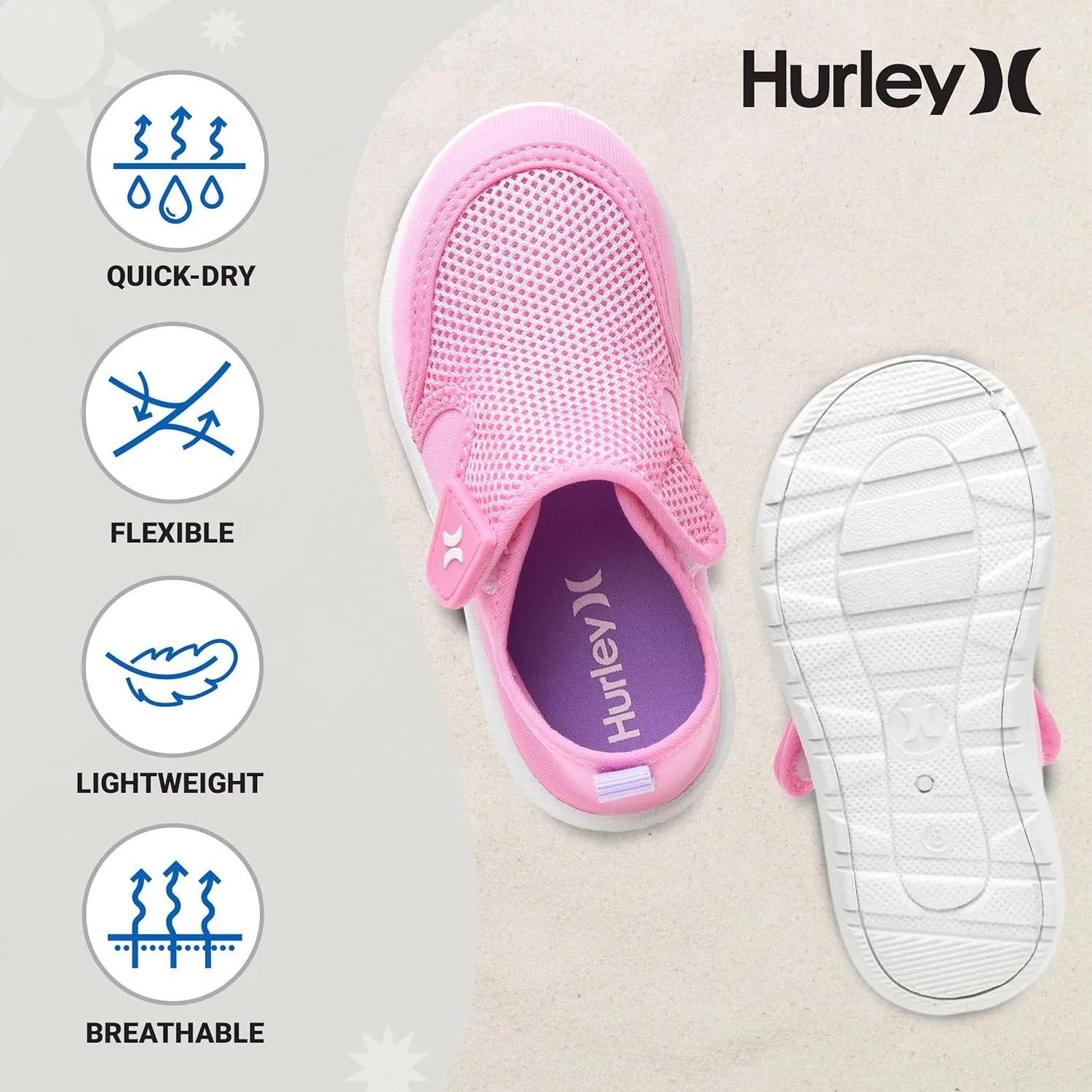 Hurley Kids Toddler Water Shoes Spence- Quick-Dry Water Shoes for Boys and Girls, Lightweight, Easy Slip-On with Adjustable Upper - for Beach, Water Play and Pool Fun