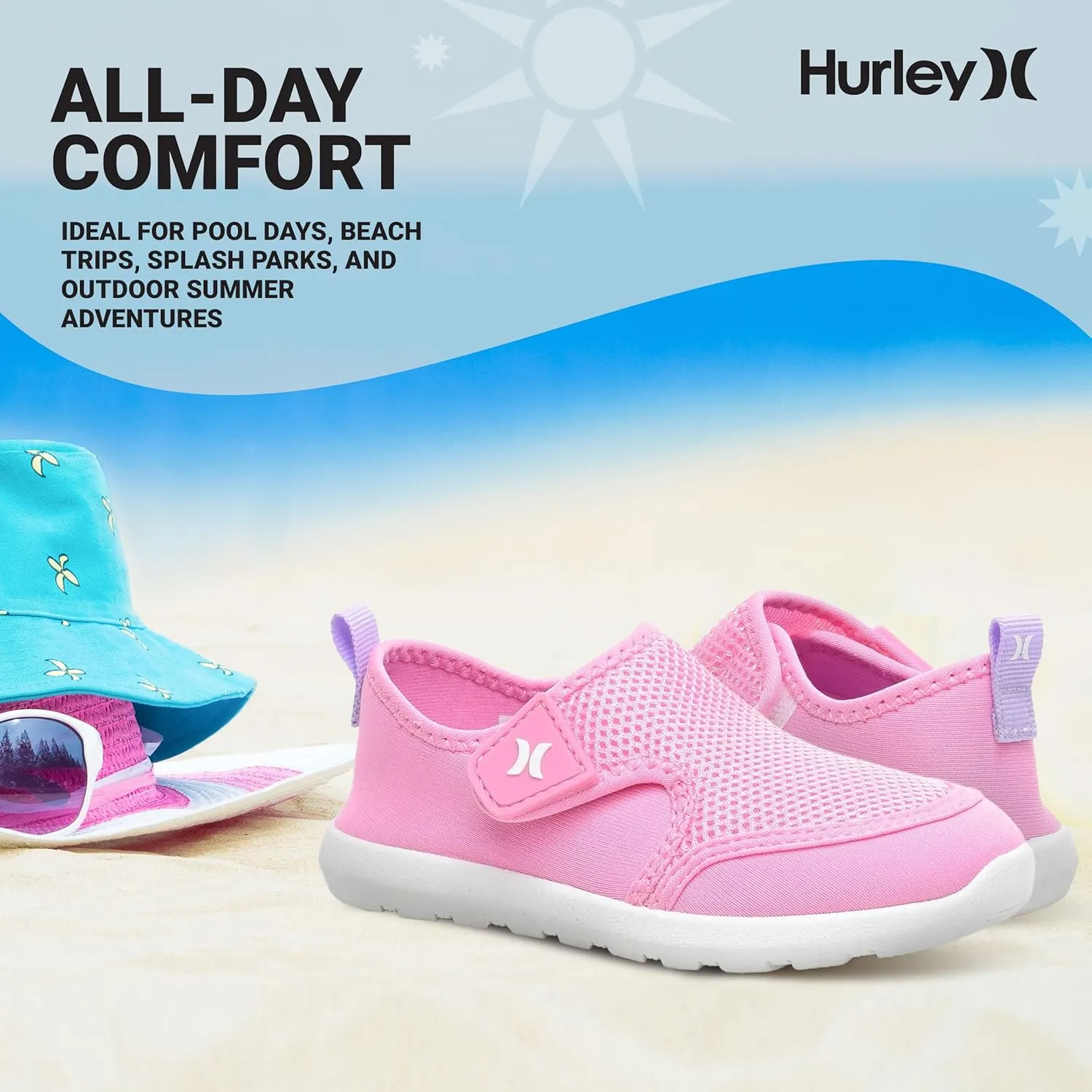 Hurley Kids Toddler Water Shoes Spence- Quick-Dry Water Shoes for Boys and Girls, Lightweight, Easy Slip-On with Adjustable Upper - for Beach, Water Play and Pool Fun