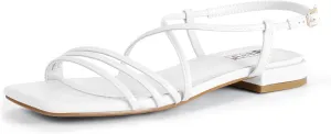 IDIFU Strappy Flat Sandals for Women Dressy Comfortable Square Open Toe Summer Beach Sandal Wedding Bridal Bride Prom Ladies Dress Sandal Fashion Cute Fancy Casual Ankle Strap Sandals