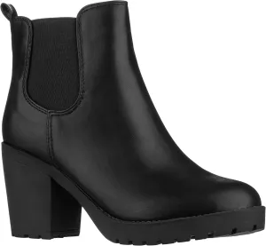 ILLUDE Women’s Classic Chelsea Bootie Chunky Mid Heel Rounded Toe Slip On Boots
