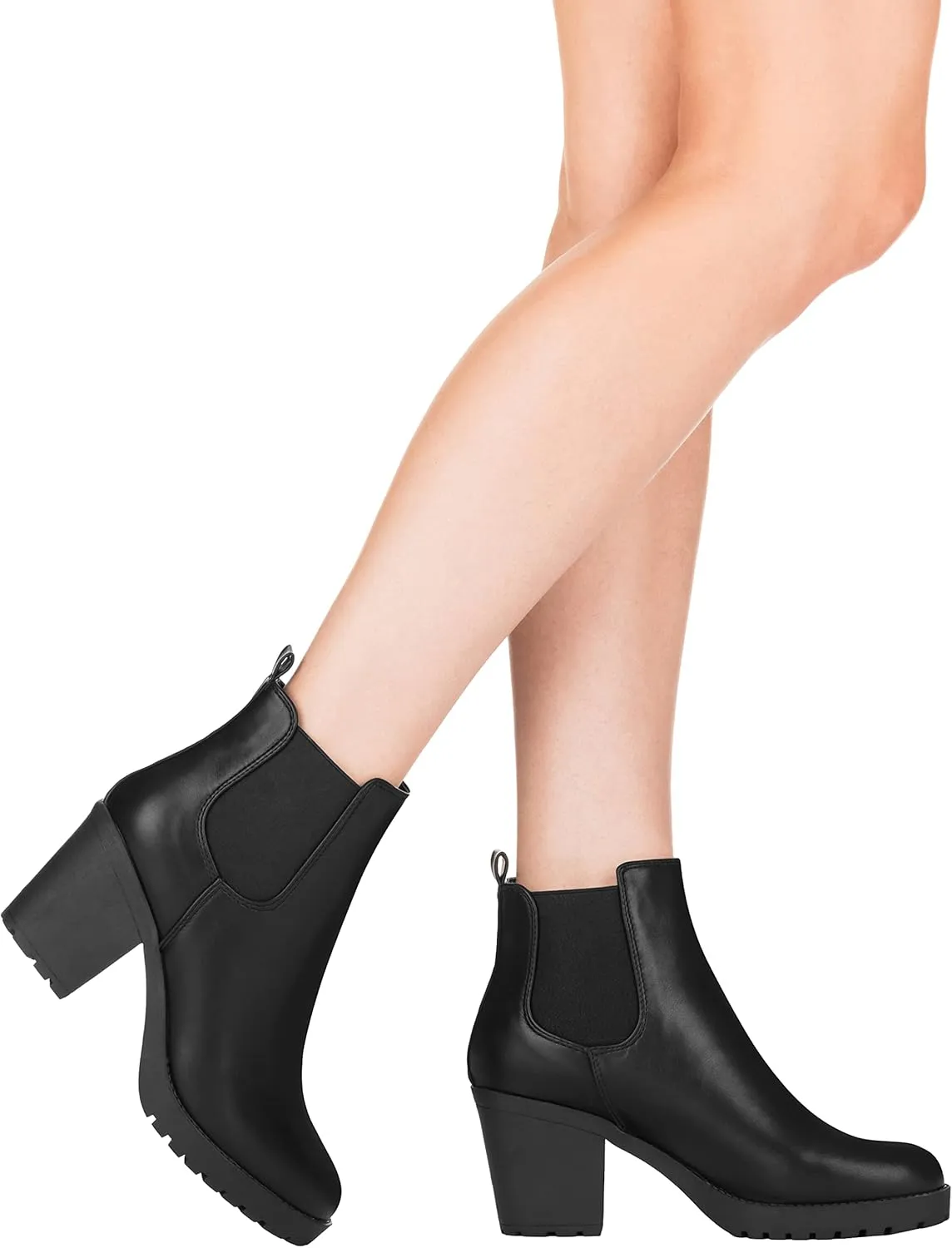 ILLUDE Women’s Classic Chelsea Bootie Chunky Mid Heel Rounded Toe Slip On Boots