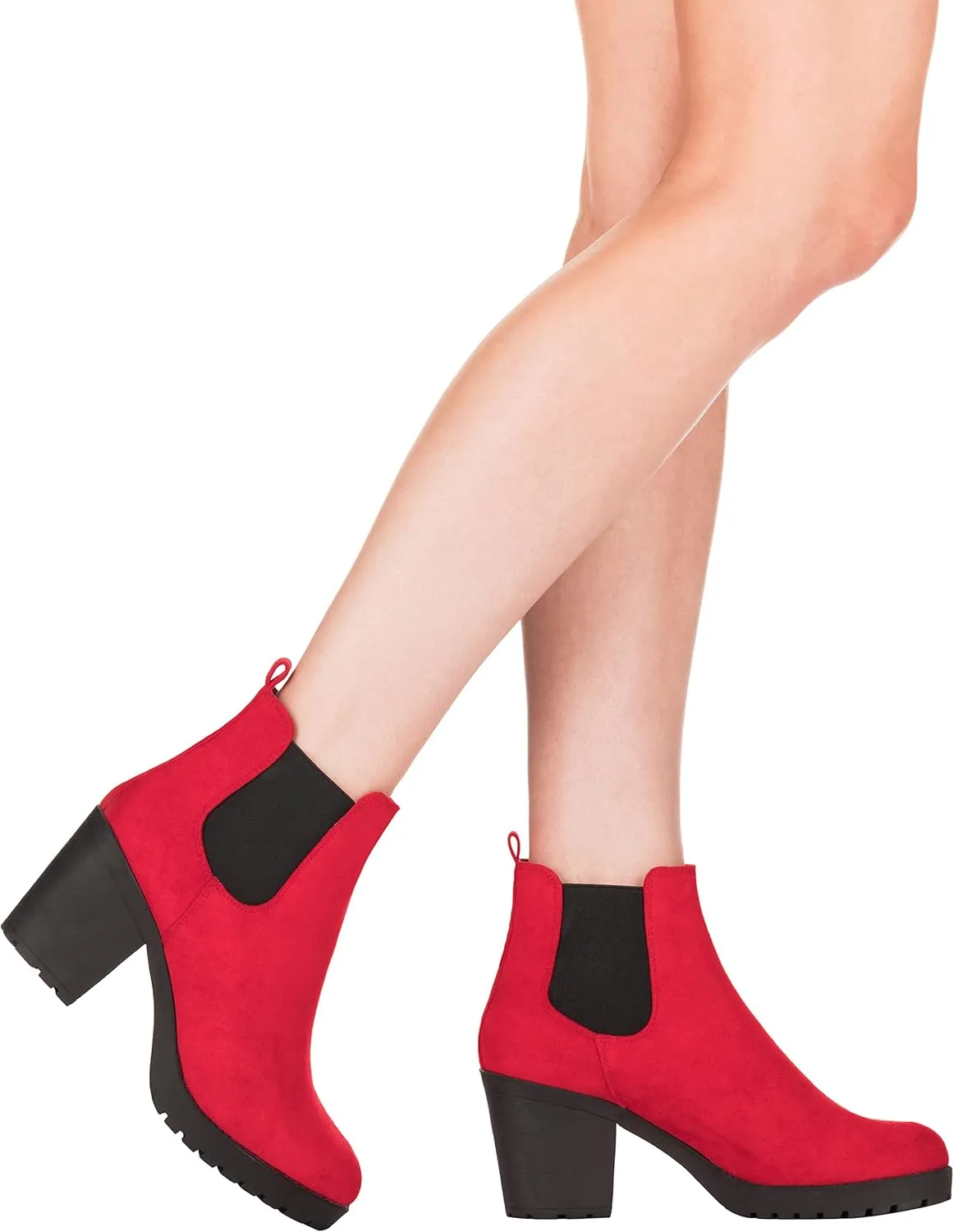 ILLUDE Women’s Classic Chelsea Bootie Chunky Mid Heel Rounded Toe Slip On Boots
