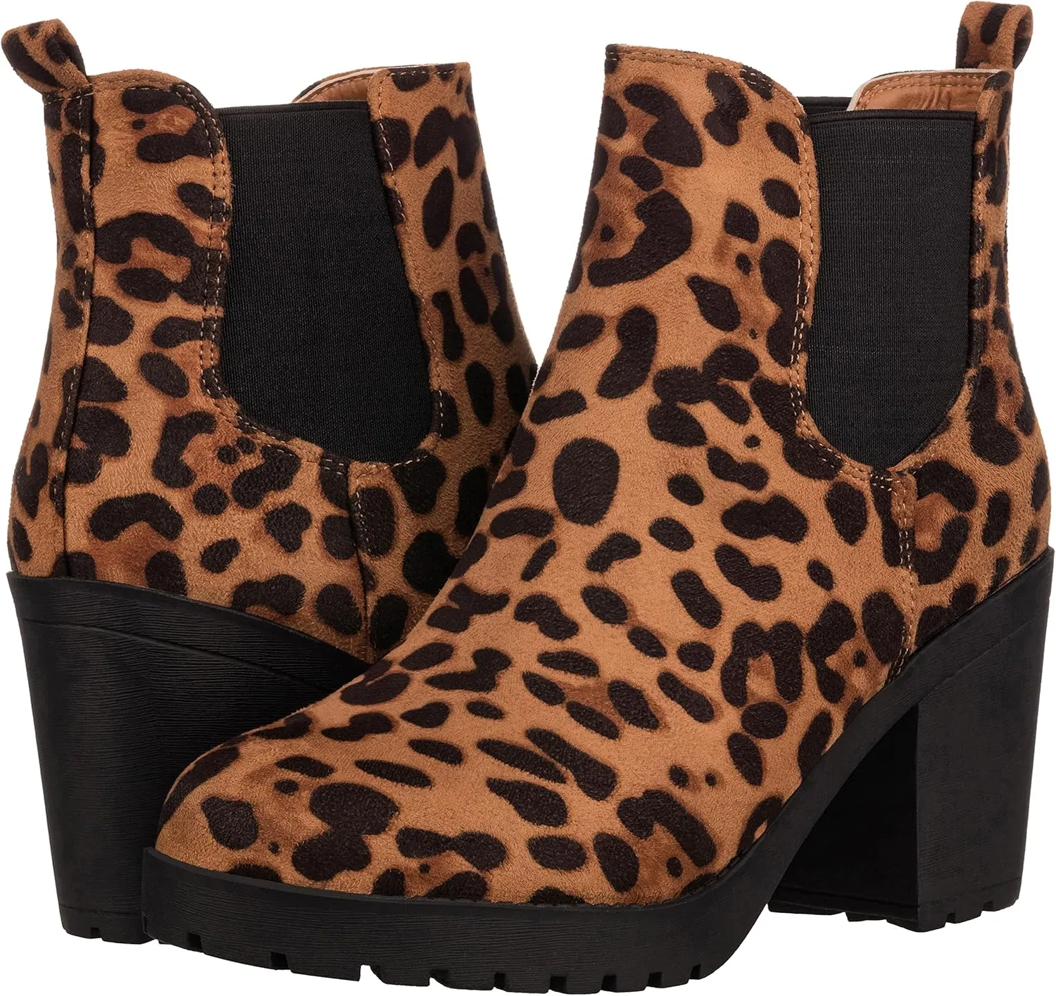 ILLUDE Women’s Classic Chelsea Bootie Chunky Mid Heel Rounded Toe Slip On Boots