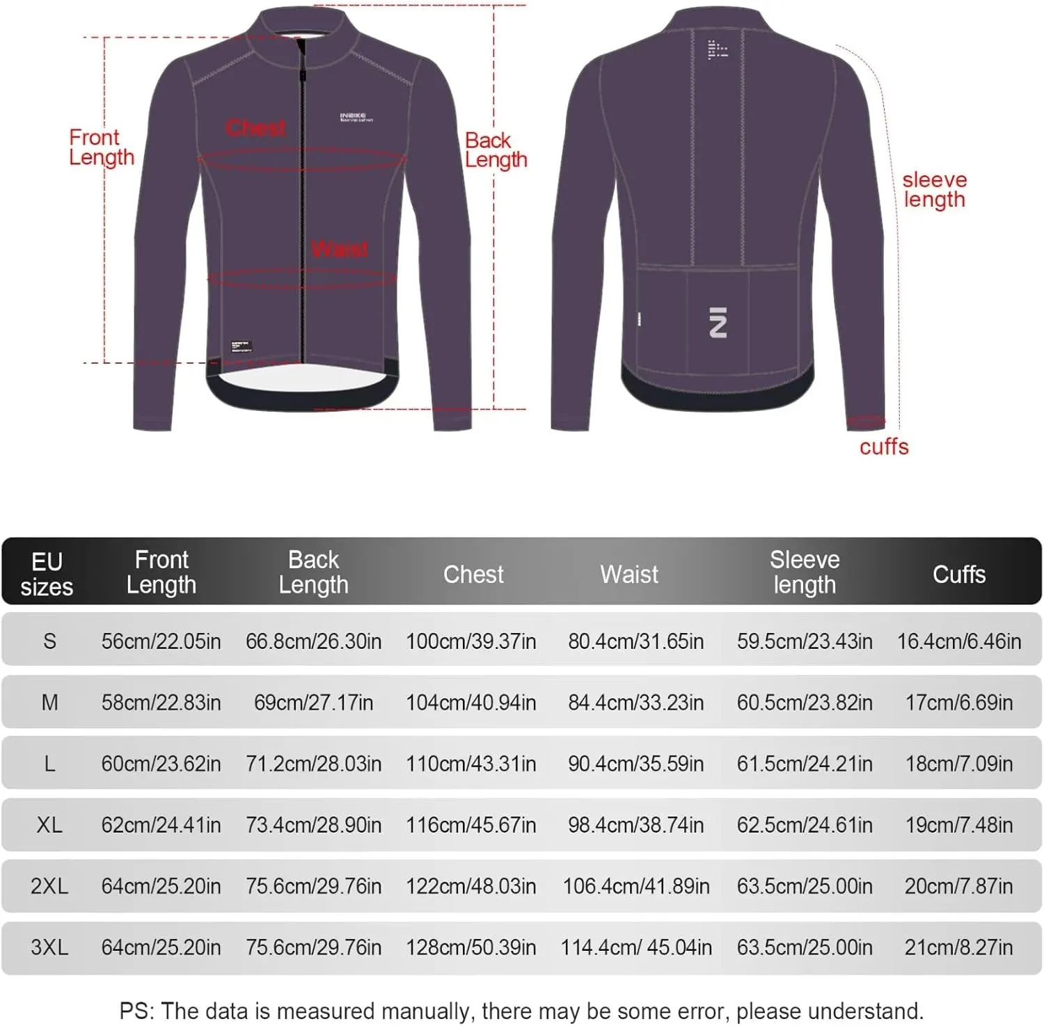 INBIKE Fleece Lined Cycling Jersey for Men Women, Winter Thermal Long Sleeve Bike Jacket with 3 Pockets, Quick Dry
