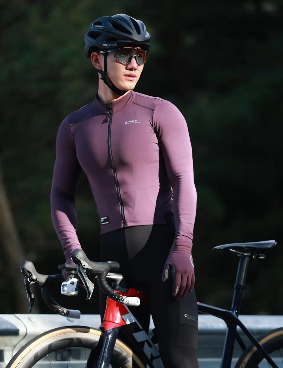INBIKE Fleece Lined Cycling Jersey for Men Women, Winter Thermal Long Sleeve Bike Jacket with 3 Pockets, Quick Dry