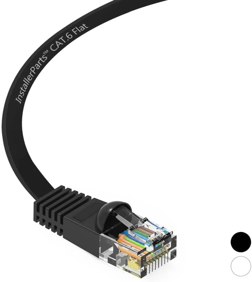 InstallerParts (10 Pack Ethernet Cable CAT6 Cable Flat 0.5 FT - Black - Professional Series - 10Gigabit/Sec Network/High Speed Internet Cable, 550MHZ