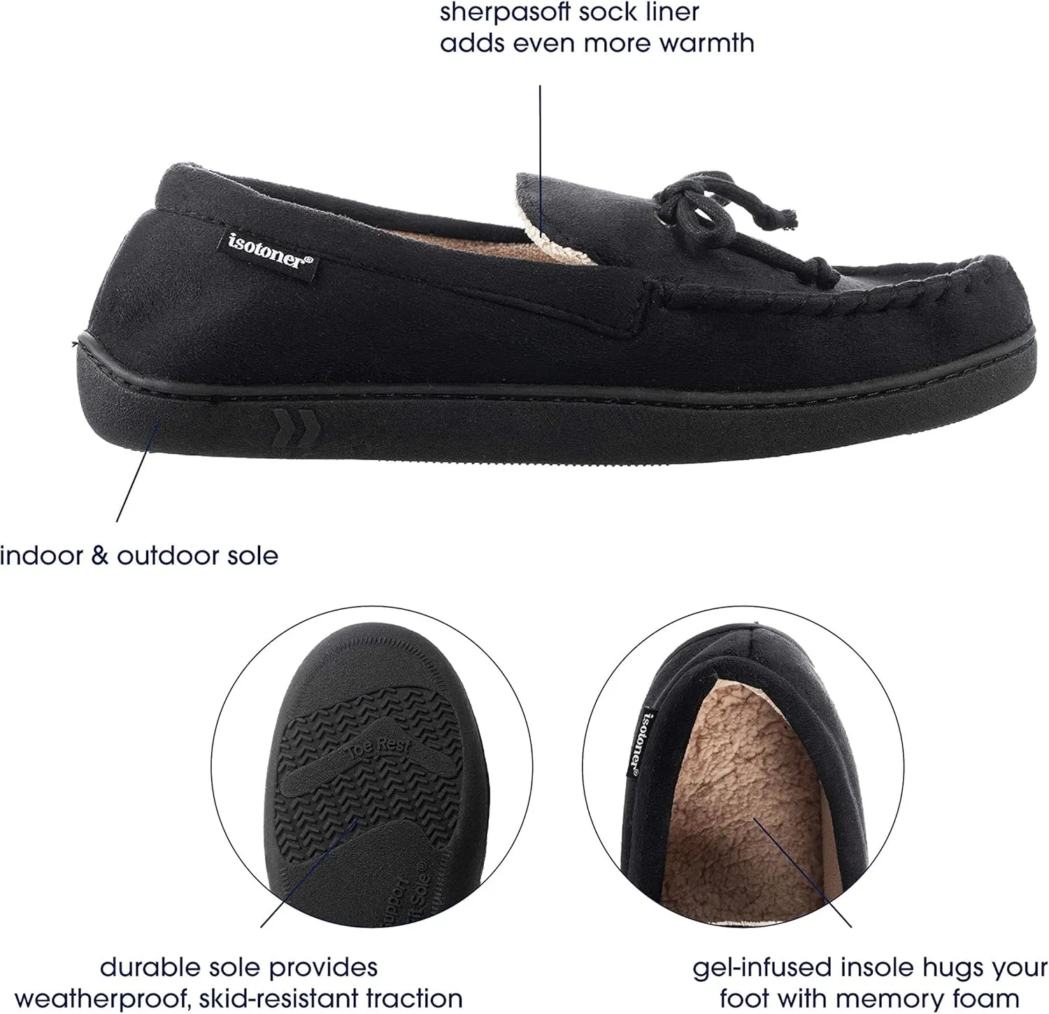 Isotoner Men's Microsuede Moccasin Slippers - Men’s Indoor and Outdoor Sole Slippers, Features Memory Foam for a Customer Fit and Arch Support for All-Day Comfort, Machine Washable