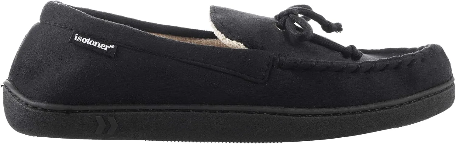Isotoner Men's Microsuede Moccasin Slippers - Men’s Indoor and Outdoor Sole Slippers, Features Memory Foam for a Customer Fit and Arch Support for All-Day Comfort, Machine Washable