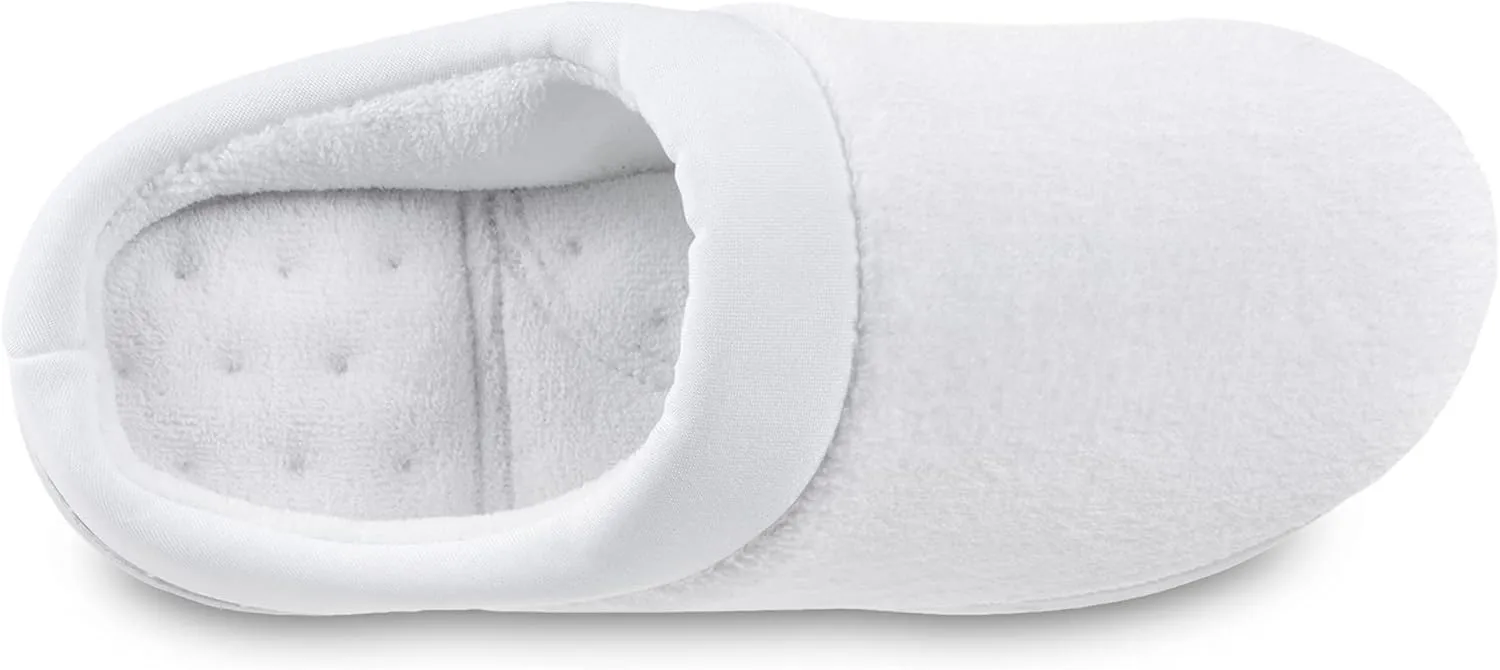 isotoner Women's Terry and Satin Slip on Cushioned Slipper with Memory Foam for Indoor/Outdoor Comfort Flat Sandals