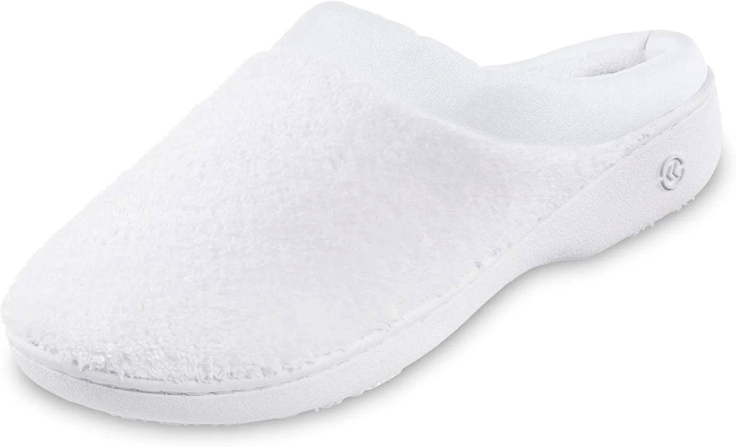 isotoner Women's Terry and Satin Slip on Cushioned Slipper with Memory Foam for Indoor/Outdoor Comfort Flat Sandals