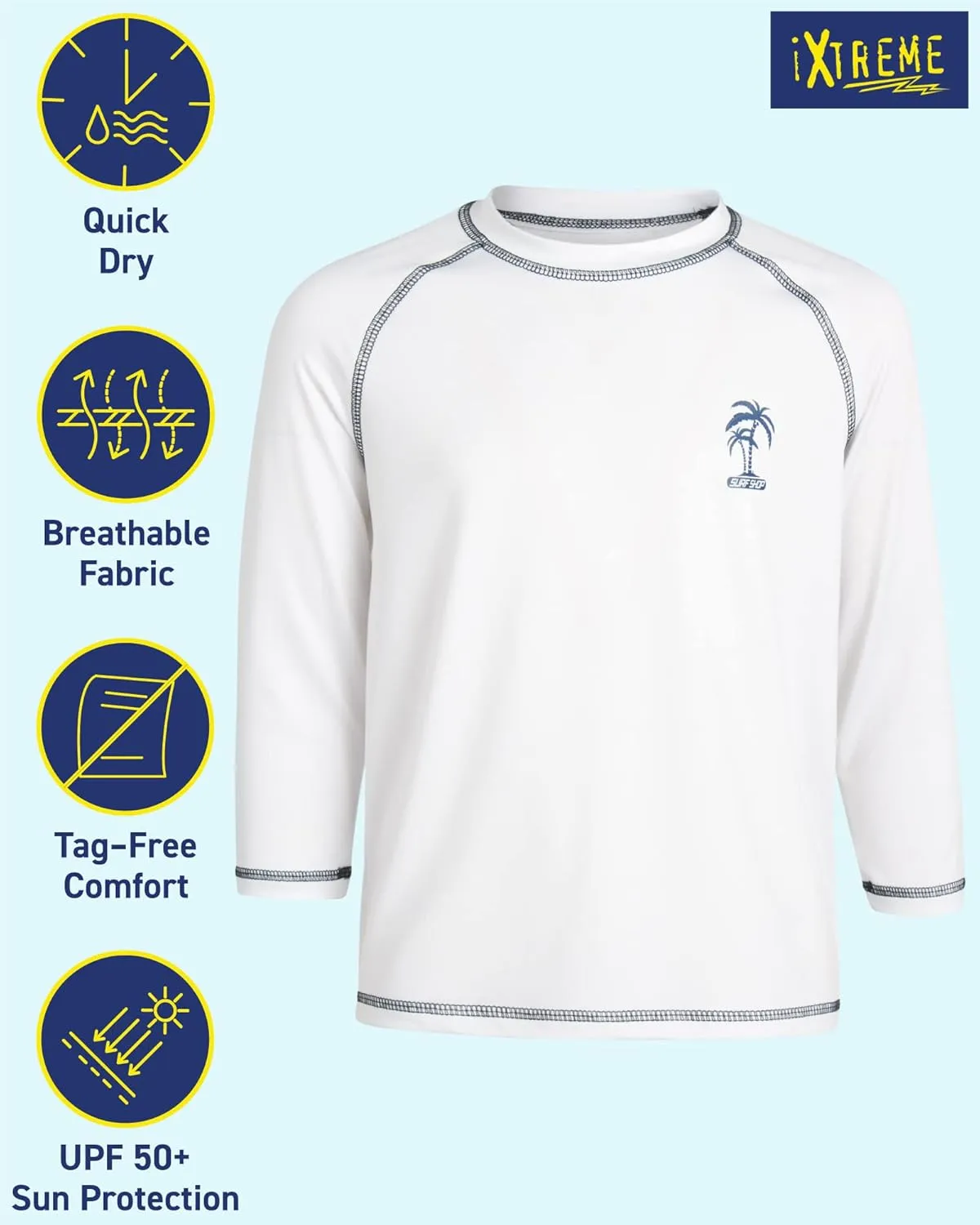iXtreme Boys Rash Guard Long Sleeve Swim Shirt - UPF 50  Sun Protection Quick Dry Swim Top, UV Beach Wear Rash Guard for Boys