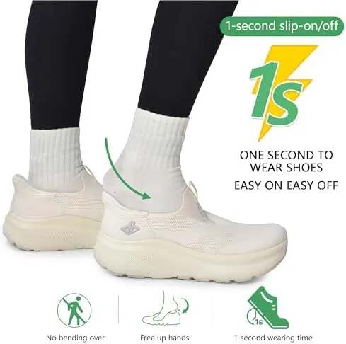 JACKSHIBO Women's Wide Toe Box Slip in Free up Hands Shoes Arch Support Orthopedic Plantar Fasciitis Slip On Walking Sneakers with Metatarsal Pad