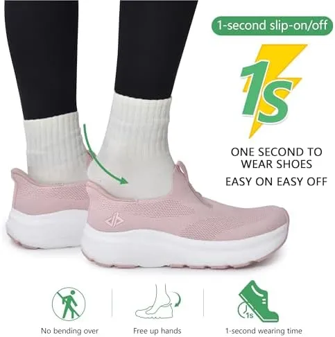 JACKSHIBO Women's Wide Toe Box Slip in Free up Hands Shoes Arch Support Orthopedic Plantar Fasciitis Slip On Walking Sneakers with Metatarsal Pad