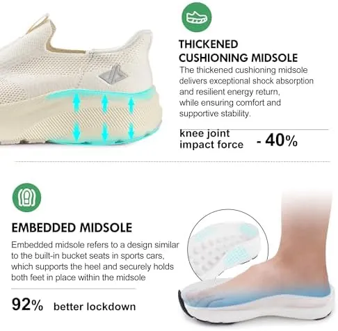 JACKSHIBO Women's Wide Toe Box Slip in Free up Hands Shoes Arch Support Orthopedic Plantar Fasciitis Slip On Walking Sneakers with Metatarsal Pad