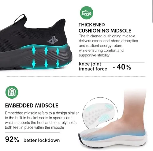 JACKSHIBO Women's Wide Toe Box Slip in Free up Hands Shoes Arch Support Orthopedic Plantar Fasciitis Slip On Walking Sneakers with Metatarsal Pad